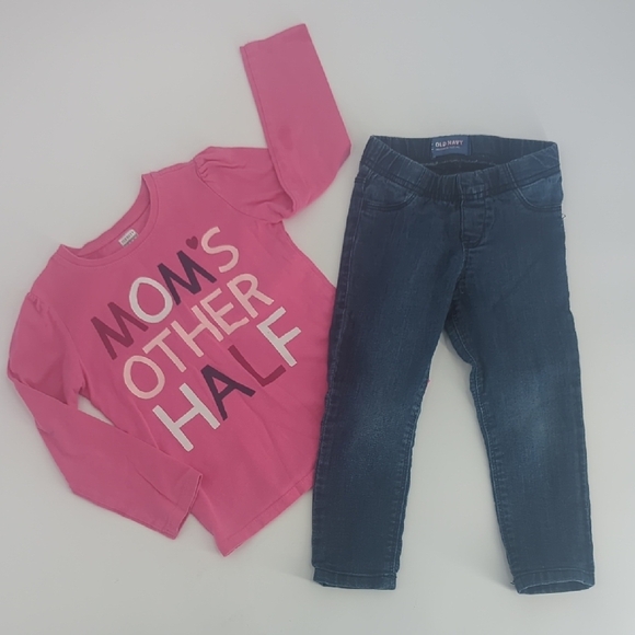 Pink Graphic Long Sleeve Shirt and Blue Jeans Set - Picture 1 of 7
